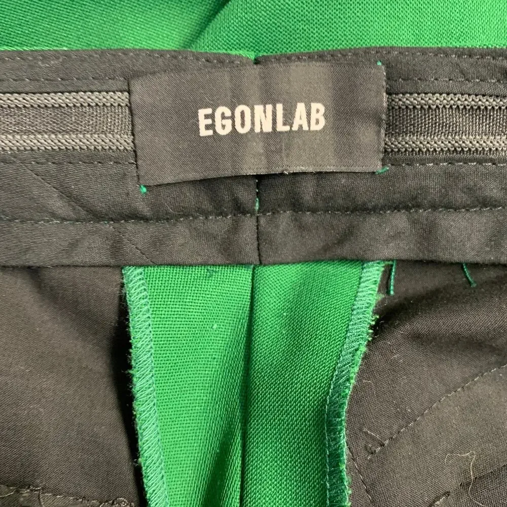EGONLAB 34 Green Wool Asymmetrical Double Breasted Tailored Fit Notch Lapel Suit